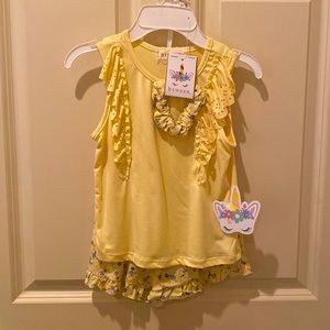 Girls Yellow 2 Piece Short Set. Never worn!